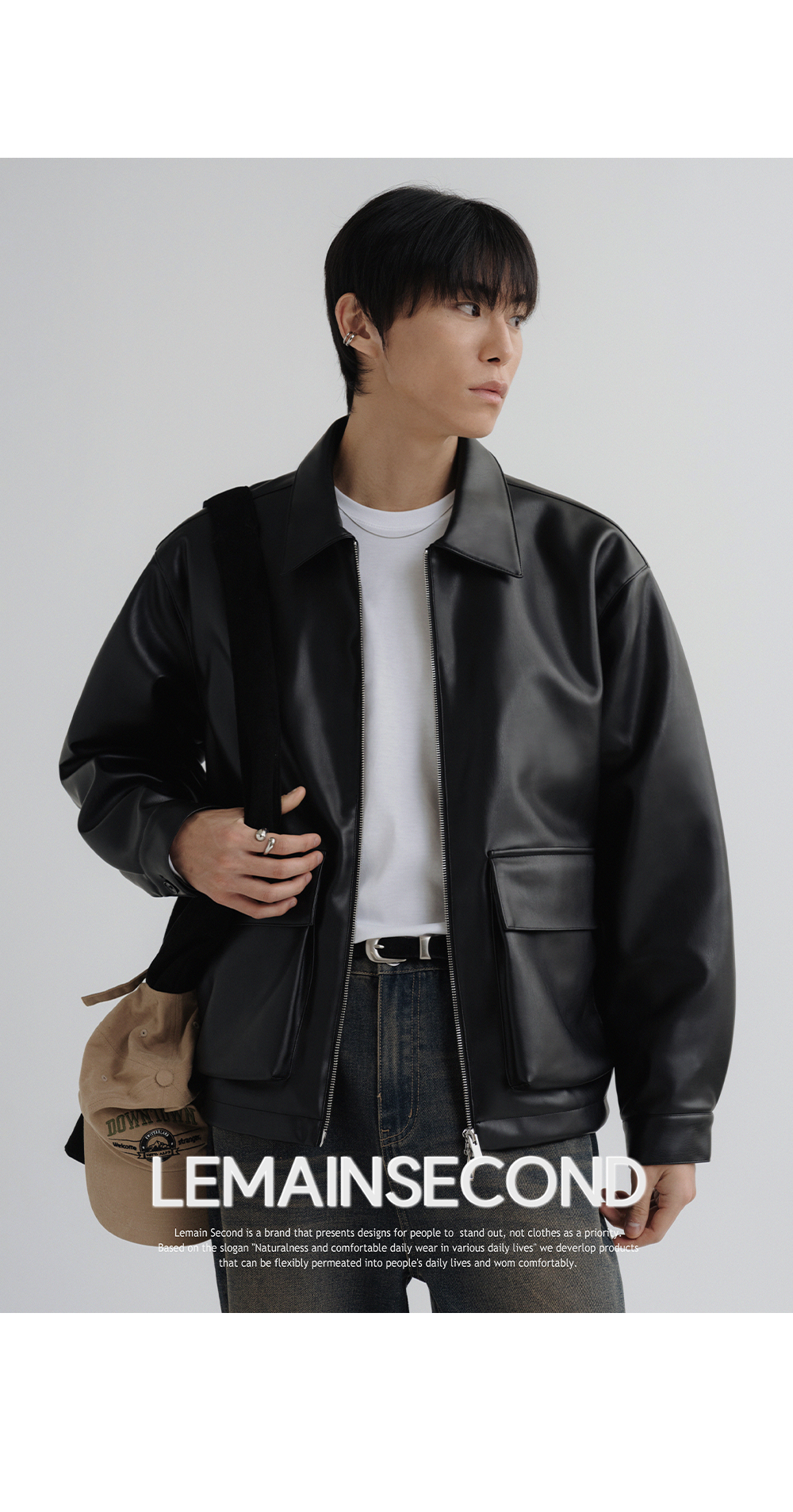 MUSINSA公式 | LEMAIN SECOND Vegan leather overfit blouson jacket