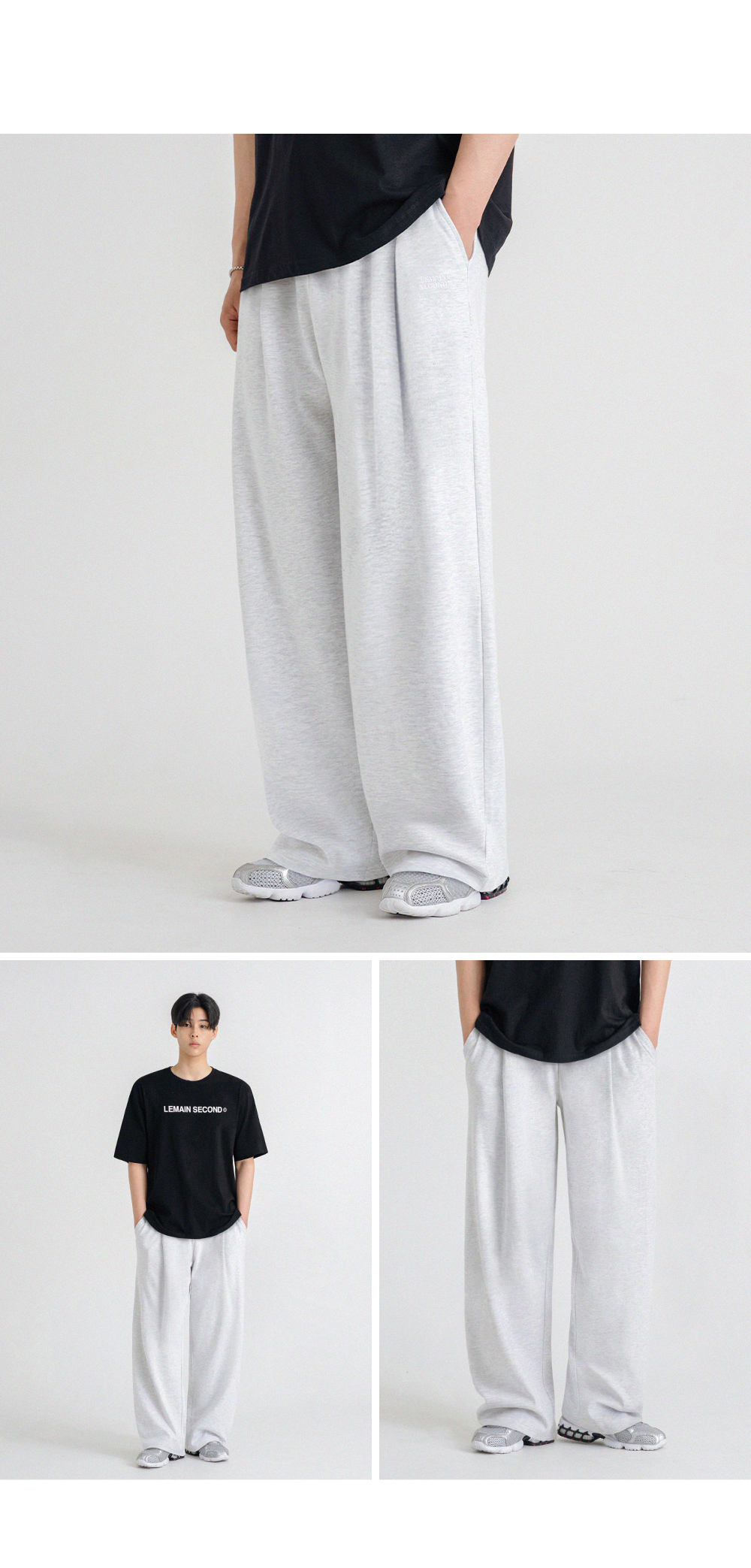 【AMBLER】 Heart Bear Pants One tuck 2-Way Wide Sweat Pants Women's Essential Wide Leg Sunday Sweatpant | Women's